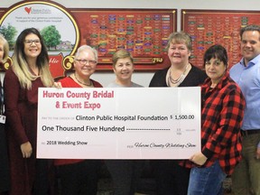 Handout/News RecordThe Huron County Wedding Show raised $1,500 for the Clinton Public Hospital. From left are Mary Cardinal, HPHA VP People and Chief Quality Executive; Heather Dietz, Huron County Wedding Show Committee Member; Linda Dunford, CPH Foundation Director; Jane Muegge, CPH Foundation Director; Nancy Snell, Huron County Wedding Show Committee Member; Luann Taylor, Huron County Wedding Show Committee Member; Darren Stevenson, CPH Foundation Board Chair. The money will be used at the hospitals discretion for their two current needed purchases.