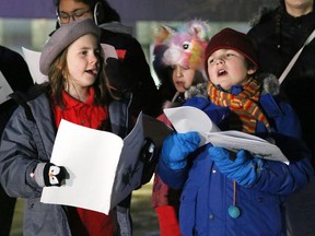 Members of the Young Sudbury Singers perform at a tree-lighting ceremony at Tom Davies Square in 2018.