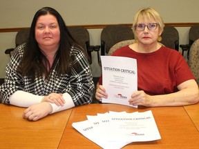 Nicole Grainger, left, and Shirley Roebuck, members of the Health Coalition of Chatham-Kent, discussed some of the findings a report on the state of long-term care in Ontario, titled Situation Critical, released by the Ontario Health Coalition on Monday January 21, 2019. Photo taken in Chatham, Ont. Ellwood Shreve/Chatham Daily News/Postmedia Network