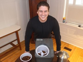 Bradley Crepeau, Food Cycle Science CEO, with a FoodCycler in his office in downtown Cornwall. The FoodCycler composting unit reduces kitchen food waste by up to 90 percent by transforming it into a nutrient-rich soil fertilizer. Photo on Wednesday, January 23, 2019, in Cornwall, Ont. Todd Hambleton/Cornwall Standard-Freeholder/Postmedia Network