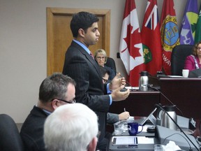 Coun. Justin Towndale stands to argue the case for returning a wards system to Cornwall at the council meeting on Jan. 14, 2019.
Alan S. Hale/Cornwall Standard-Freeholder