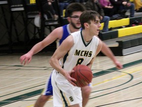 With the province reverting to Step 1 of its reopening plan, the return of competitive high school sports remains indefinitely delayed. Pictured, Jakob Diletzoy goes for a basket during a Memorial Composite Marauders basketball game in Stony Plain against the Bev Facey Falcons in January 2019. Photo by Evan J. Pretzer/Postmedia.