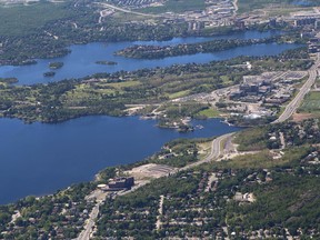Aerial view of Ramsey Lake (foreground) and Lake Nepahwin in Sudbury, Ont. on Friday June 22, 2018.
