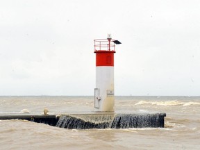 A high-wind, high-water advisory in in effect along shoreline areas of Lake Erie lasting into Tuesday.