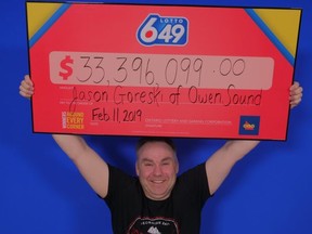 Jason Goreski of Owen Sound has won more than $33 million in Lotto 6/49. (Supplied photo)