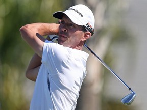 Mike Weir of Bright's Grove, Ont., watches his tee shot on the 13th hole during the first round of the LECOM Suncoast Classic at Lakewood National Golf Club on Feb. 14, 2019, in Lakewood Ranch, Florida. (Photo by Matt Sullivan/Getty Images)