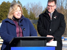 Bruce-Grey-Owen Sound MPP Bill Walker looks on as Huron-Bruce MPP Lisa Thompson speaks during an announcement in Kincardine in 2019 of funding for a project to bring natrual gas to southern Bruce County.
Steve Cornwell/Postmedia News