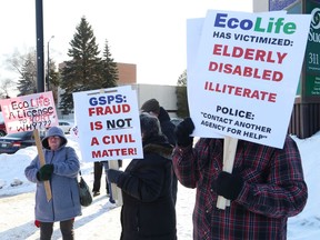 Homeowners take part in a protest against a contractor in Sudbury on March 7, 2019.