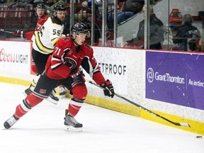 Forward James McEwan of Chatham, Ont., plays for the UNB Reds during the 2018-19 U Sports men's hockey season. (JAMES WEST/UNB Athletics)