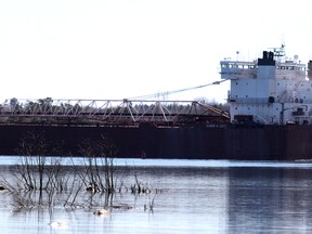 Downbound freighter Edwin H. Gott on the St. Mary's River photographed in Sault Ste. Marie, Ont., on Saturday, April 20, 2019. (BRIAN KELLY/THE SAULT STAR/POSTMEDIA NETWORK)