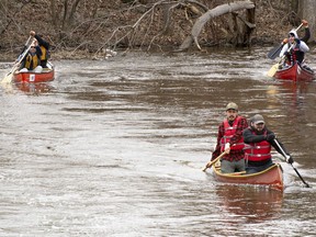 Canoe racers negotiate the first few turns of the 28.3 kilometre race on the Raisin River.
Phillip Blancher/Special to the Cornwall Standard-Freeholder/Postmedia Network