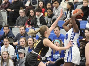 The Keyano Huskies and the Olds Broncos face off against each other in the ACAC Women's Basketball Championship finals in Fort McMurray on Sat. March 2, 2019. Laura Beamish/Fort McMurray Today/Postmedia Network