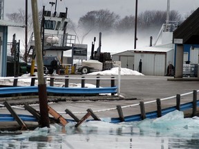 The north side of the causeway road leading to the Bluewater Ferry at Sombra was severealy damaged by ice on Jan. 11, 2018,, causing the ferry service to close indefinitely. The owners of the ferry service are now suing the federal government, alleging a Coast Guard ship caused the damage by unintentionally pushing a mass of ice into the causeway.
DAVID GOUGH/POSTMEDIA NETWORK FILE PHOTO