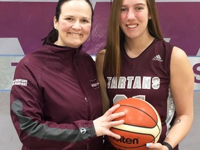 Wallaceburg Tartans senior girls' basketball coach Janine Day, left, and Ashleigh Lablance after the Tartans player committed to Fanshawe College for the 2019-20 season.
David Gough/Wallaceburg Courier Press