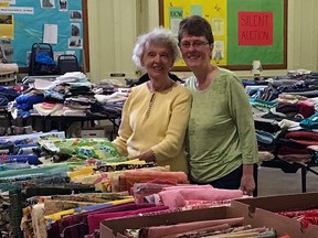 The Stonetown Grans are hosting their biennial Threads of Hope fabric, yarn and notions sale on Oct. 23, at the St. Marys United Church. Pictured are Stonetown Grans Winnie Plummer and Rose Constable.
SUBMITTED PHOTO