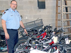 Special Const. John Schultz shows off some of the bicycles turned in to police in this 2019 picture.
Nugget File Photo