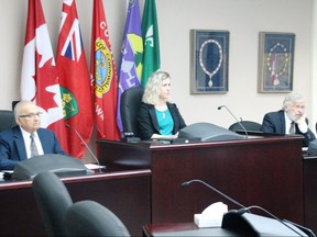 Members of the Compliance Audit Committee Naresh Bhargava, left,  chair  Rachel Poirier, and Wes Libbey on Wednesday May 15, 2019 in Cornwall, Ont. Alan S. Hale/Cornwall Standard-Freeholder/Postmedia Network