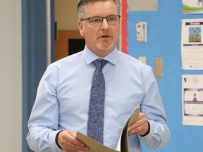Steve Brown, manager of plant services, speaks during a Huron-Superior Catholic District School Board meeting of trustees on Wednesday, May 15, 2019 in Sault Ste. Marie, Ont. (BRIAN KELLY/THE SAULT STAR/POSTMEDIA NETWORK)