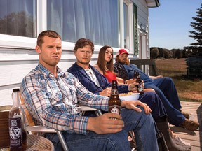Jared Keeso, left to right, Nathan Dales, Michelle Mylett and K. Trevor Wilson of "Letterkenny" pose in this undated handout photo. THE CANADIAN PRESS/HO - BellMedia