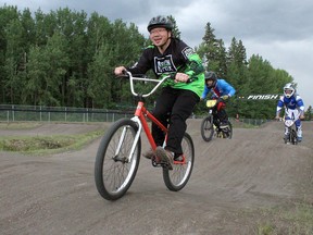 Stony Plain Mayor William Choy participates in races at the town BMX track on Wednesday, June 5, 2019. The space was recently closed due to COVID-19 but is now open for use.