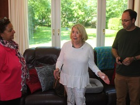 Barbara Wetstone, daughter of former Cornwall Mayor Aaron Horovitz, speaking in the home she grew up in, with her son Brad Wetstone and Cornwall Mayor Bernadette Clement looking on. Photo on Monday, June 17, 2019, in Cornwall, Ont. Todd Hambleton/Cornwall Standard-Freeholder/Postmedia Network