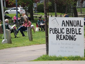 Area Christians were out in full force on Sunday, June 2 in 2019 to express their faith not only in God but the messages that He passed down in history's most sacred words contained in the Holy Bible. The 17th annual Public Bible Reading convened at Rotary Park in Pembroke where the faithful gathered to read the Bible, out loud, over the course of about an hour. The roughly 77 participants dispersed throughout the park to read their portion of the text, out loud. Over the hour, all 66 books that make up the Old and New Testaments, from the Book of Genesis to Revelation, were ready out loud. Co-ordinated by Resurrection Lutheran Church, parishioners from a number of Pembroke churches took part. Anthony Dixon