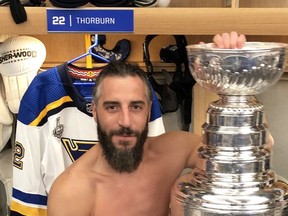 Sault Ste. Marie native Chris Thorburn cradles the Stanley Cup after the St. Louis Blues defeated the Boston Bruins to win the first championship in franchise history.