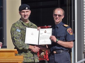 Special Areas Board Fire Chief Glen Durand was recognized by the CFB Suffield with the Base Commanders Commendation on June 12.
