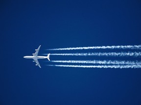 The chemtrail conspiracy theory is based on the erroneous belief that long-lasting condensation trails are "chemtrails" consisting of chemical or biological agents left in the sky by high-flying aircraft, sprayed for nefarious purposes undisclosed to the general public.  Daniel Berehulak/Getty Images

Not Released