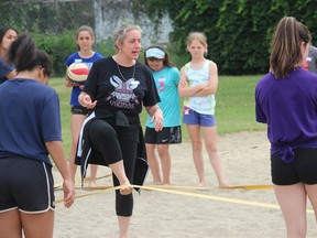 Cornwall Vikings Volleyball Club founder and coach Allison Haley holds court at the "Spikes on the Beach'' volleyball camp at L'Heritage. Photo on Thursday, July 11, 2019, in Cornwall, Ont. Todd Hambleton/Cornwall Standard-Freeholder/Postmedia Network
