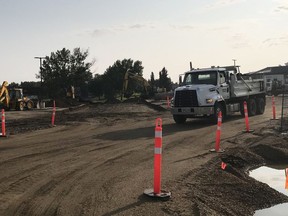 Construction proceeds in the Town of Stony Plain in this 2019 image. The community and neighbouring Spruce Grove recently received millions in fiscal stimulus from the provincial government. Spruce Grove's plans for the money are presently unclear while Stony Plain is directing theirs towards road work.