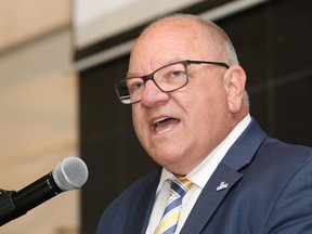 Mayor Brian Bigger delivers the state of the city address at the Greater Sudbury Chamber of Commerce luncheon at the Caruso Club on June 27, 2019.