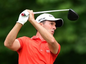 Mike Weir of Bright's Grove, Ont., plays his shot from the eighth tee during the second round of the Wyndham Championship at Sedgefield Country Club on Aug. 2, 2019, in Greensboro, N. C. (Photo by Jared C. Tilton/Getty Images)