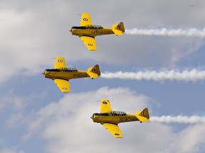 The Canadian Harvard Aerobatic Team performs at the 2019 Community Charity Air Show in Brantford. Brian Thompson/Brantford Expositor/Postmedia Network