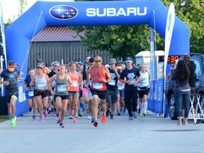 Participants in the half-marathon at the Subaru Bayshore Race take off from the start line at the Owen Sound hospital on Sunday, August 25, 2019 in Owen Sound, Ont. A total of 414 people registered for the event and close to $40,000 was raised for the Owen Sound Regional Hospital Foundation. Rob Gowan/The Owen Sound Sun Times/Postmedia Network