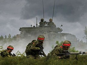 This file photo shows members of the Canadian Army Reserve during Exercise STALWART GUARDIAN on August 26, 2015 at Garrison Petawawa, Ontario.