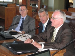 The UCDSB delegation at Monday's SDG council meeting are (from left) Stephen Sliwa (director of education), John Danaher (trustee, Ward 5) and John McAllister (chair of the board). Photo on Monday, September 16, 2019, in Cornwall, Ont. Todd Hambleton/Cornwall Standard-Freeholder/Postmedia Network