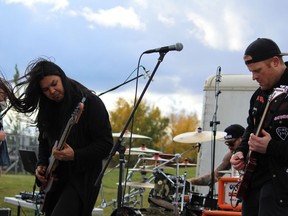 Bassist James Poitras, guitarist Shea Pelletier and drummer Glen Miller at Rock the Rails at Syncrude Athletic Park on Saturday, September 28, 2019. Vincent McDermott/Fort McMurray Today/Postmedia Network