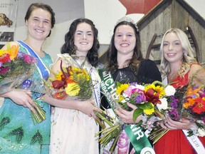 Serena Hinz (second from right) was crowned the 2019 Mitchell Fall Fair Ambassador. Other contestants were Elysha Vorstenbosch (left), runner-up Josie Nicholson and Danika Goodyer (right). Contestants are needed for the 2022 Fall Fair. ANDY BADER/MITCHELL ADVOCATE