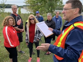 Vanni Azzano from the Upper Thames River Conservation Authority leads a tour for some of those who attended an open house at Wildwood in September 2019. Cory Smith/The Beacon Herald
