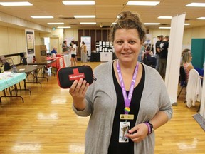 Jen Gibbs, a public health nurse with Lambton Public Health, holds a Naloxone kit in this file photo.