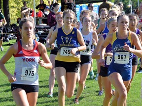 Ashley Valentini (745) competes for Laurentian University in the Marauder Open cross-country race on Friday, October 11, 2019.