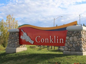 A sign welcoming people to Conklin, Alta. on Sunday, September 22, 2019. Vincent McDermott/Fort McMurray Today/Postmedia Network