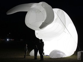 An illuminated rabbit by Parer Studio is on display at Snye Point Park in downtown Fort McMurray as part of the igNIGHT art illumination showcase on Friday, October 5, 2019. Laura Beamish/Fort McMurray Today/Postmedia Network