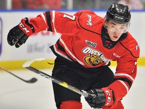 Owen Sound Attack centre Deni Goure plays during the 2019-20 OHL season. (Terry Wilson/OHL Images)