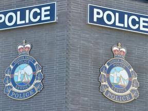 The logo of the Saugeen Shores Police Service graces their headquarters in Port Elgin, Ont.