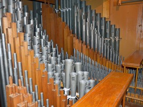 One of the rooms that houses metal and wooden pipes for Georgian Shores United Church's 1919 Casavant pipe organ. Denis Langlois/The Owen Sound Sun Times/Post Media Network