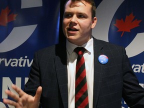 Sturgeon River-Parkland MP Dane Lloyd speaks after being re-elected Monday, Oct. 21, 2019 in Canada's 43rd federal election. Conservatives narrowed Liberal Prime Minister Justin Trudeau's majority government to a minority. 

Evan J. Pretzer