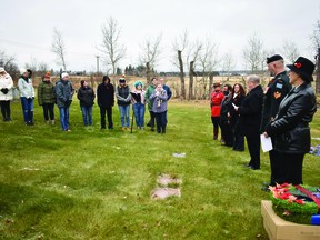 We remember
The annual No Stone Left Alone ceremony was observed at the Clearwater Cemetery on Nov. 4, 2019. Members of the community, the Beaumont RCMP, the Beaumont Spitfire Air Cadets, the Canadian Armed Forces and students from the Beaumont Composite High School attended to honour the memories of Pvt. Prince William Elliot and RCMP Sgt. Robert Wainwright and place wreaths of remembrance on their graves.
(Emily Jansen)