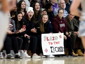 Fans cheer for the Wallaceburg Tartans during the SWOSSAA 'AA' senior girls' basketball final against the Kennedy Clippers at Wallaceburg District Secondary School in Wallaceburg, Ont., on Wednesday, Nov. 13, 2019. Mark Malone/Chatham Daily News/Postmedia Network